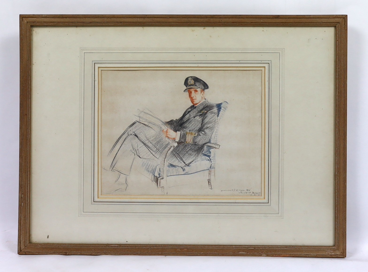 Sir William Russell Flint RA PRWS (British, 1880-1969), Study of Commander of H.J.B. Moore RN, conté crayon, 22.5 x 29cm